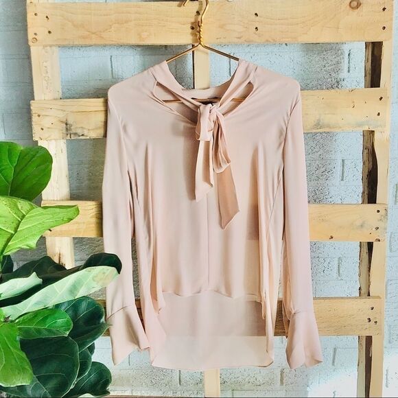 Alice + Olivia Employed Silk Blush Bow Tie Blouse - Picture 1 of 8